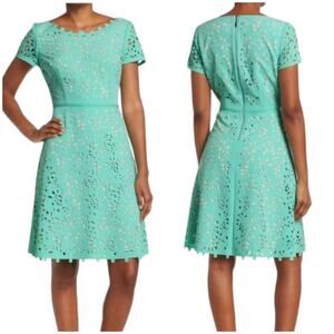 Shani NWT Laser Cutout Fit & Flare Dress Size 12 Seafoam Green Short Sleeve